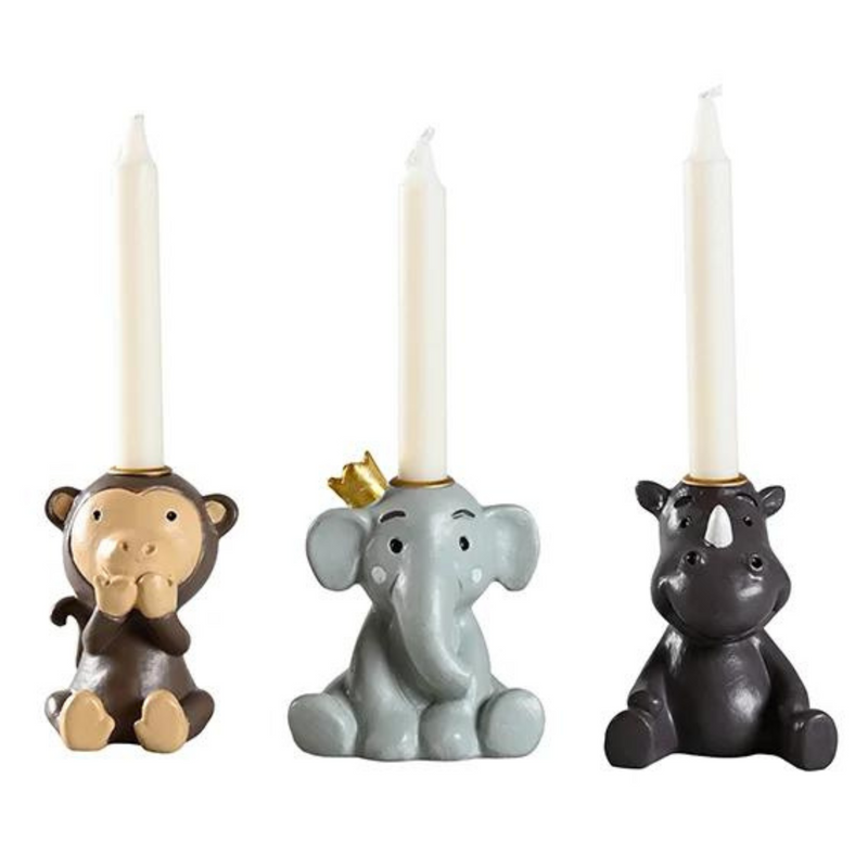 Lysestager til fødselsdagslys - Abe/Elefant/Næsehorn