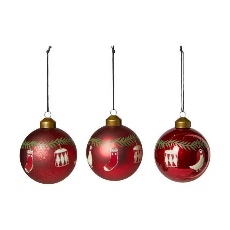 Julekugler - Rød med motiv - 8 cm