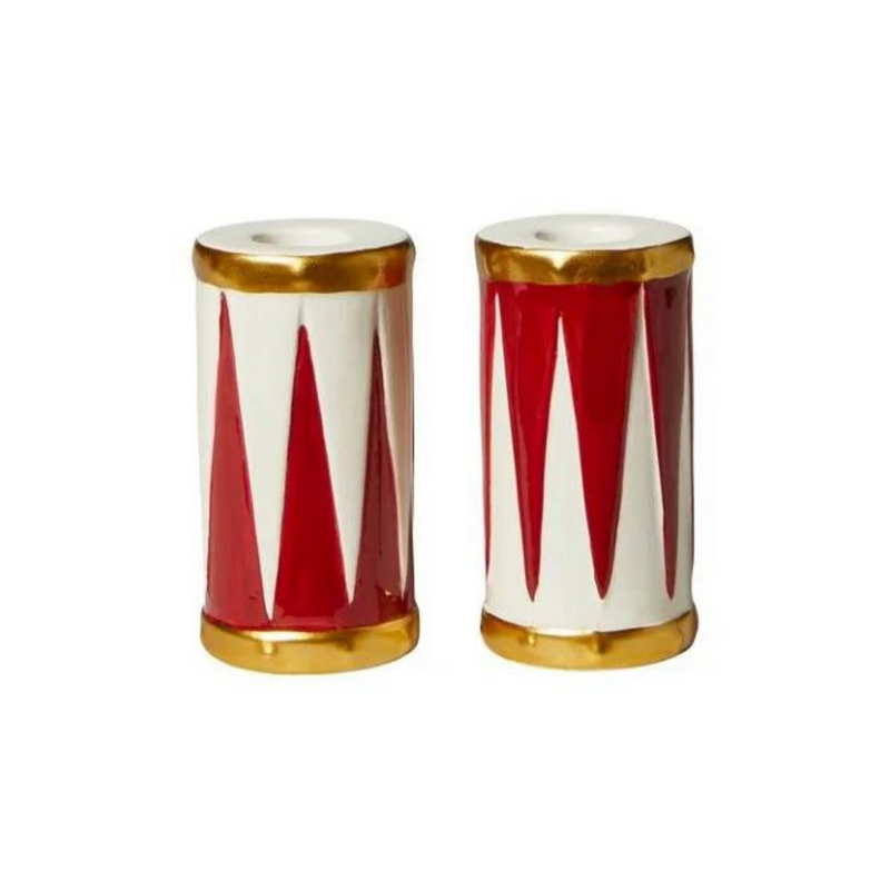 Vase/Lysestage tromme H10 cm - Rød/Hvid