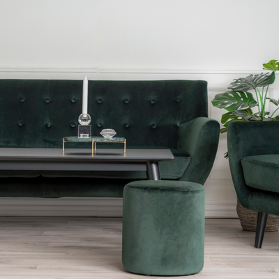 Puf rund i velour, flere farver